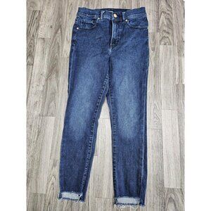 Express Jeans Womens 4 Short Blue Skinny High Rise Raw Hem Stretch Ankle Denim